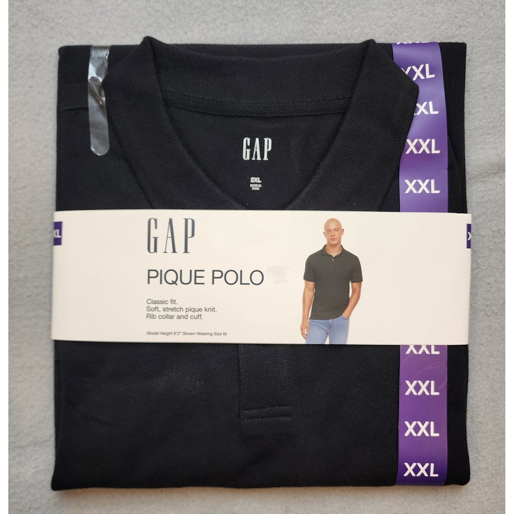 GAP Men's XXL Pique Polo Shirt Black Cotton Stretch Short Sleeve New